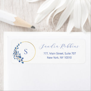 Romantic blue flowers monogram label