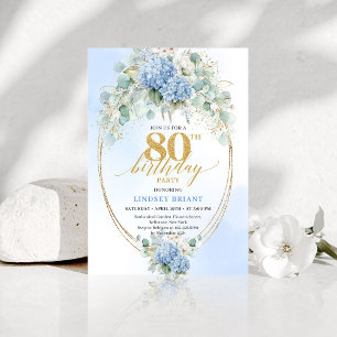Romantic Blue Garden Floral 80th Birthday Invite