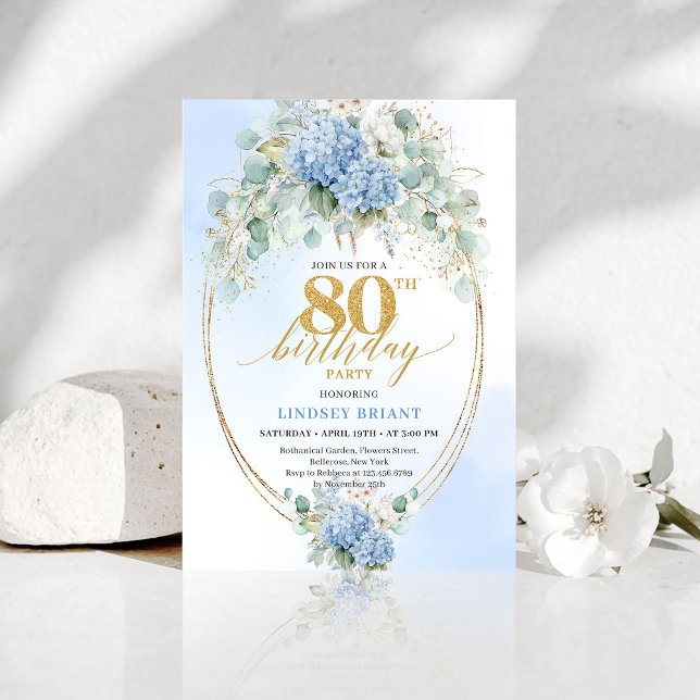 Romantic Blue Garden Floral 80th Birthday Invite (Romantic Blue Garden Floral 80th Birthday Invite)