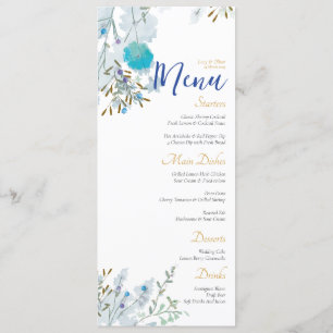 Romantic, Blue & Gold, Floral Wedding Menu