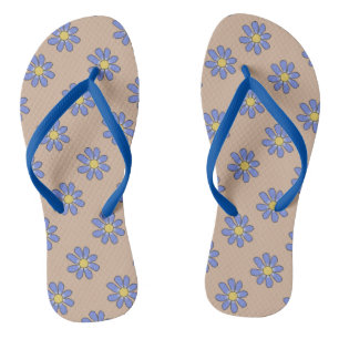 Romantic Blue Graphical Flowers on any Colour Flip Flops