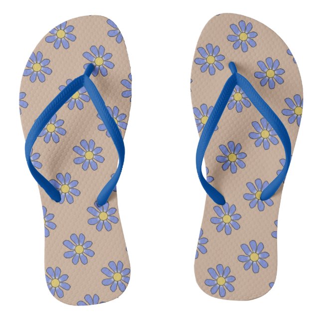 Romantic Blue Graphical Flowers on any Colour Flip Flops (Footbed)