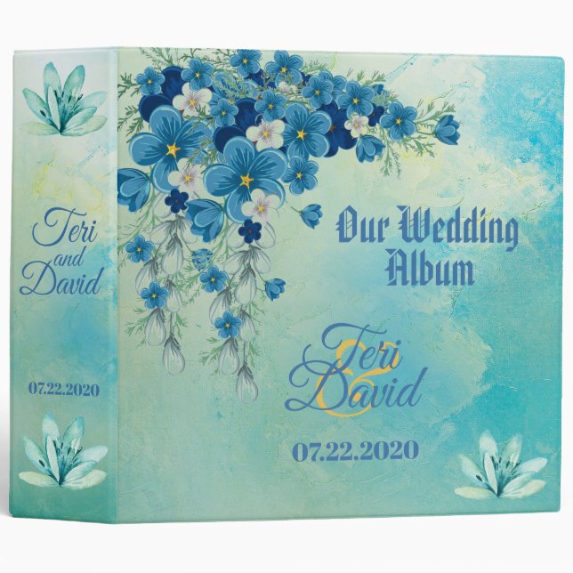 Romantic Blue/Green Floral Wedding Album Binder (Front/Spine)