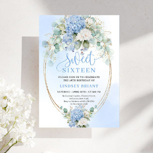 Romantic Blue Hydrangea Sweet Sixteen Invitation