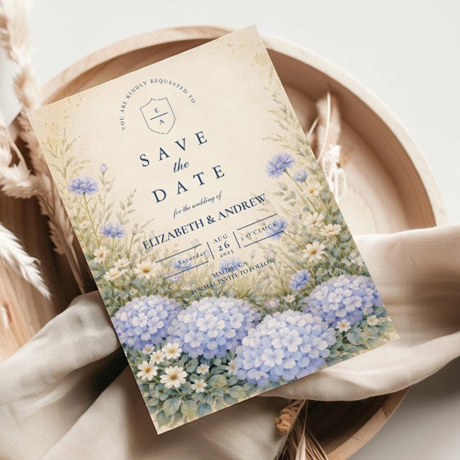 Romantic Blue Hydrangea Wedding Save The Date (Creator Uploaded)