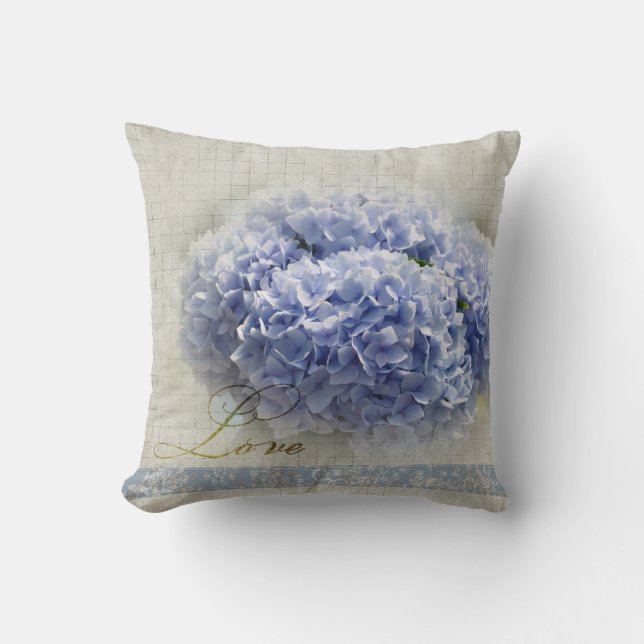 Romantic Blue Hydrangeas Throw Pillow (Front)