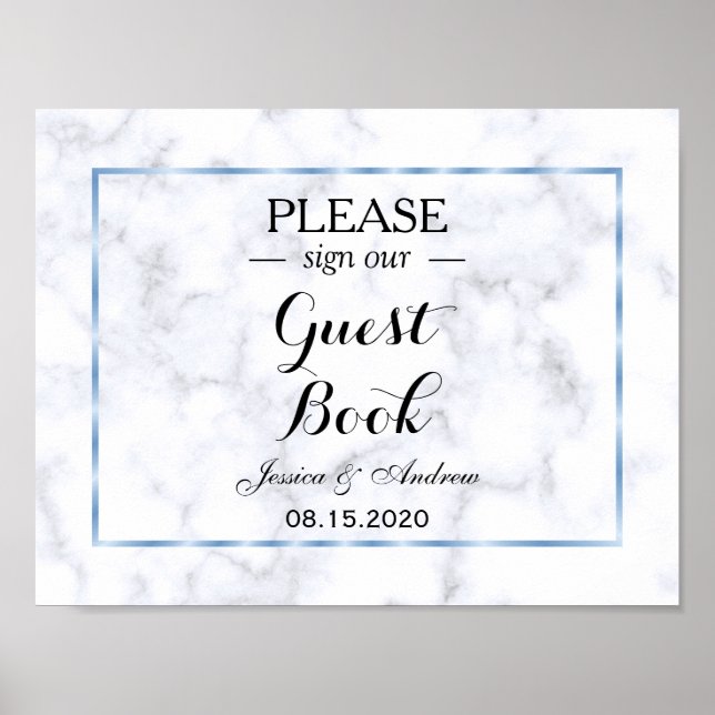 Romantic Blue Marble Wedding Poster (Front)