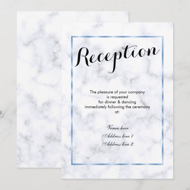 Romantic Blue Marble Wedding Reception Invitation (Front/Back)