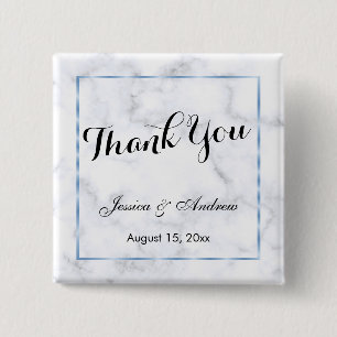 Romantic Blue Marble Wedding Thank You 2 Inch Square Button