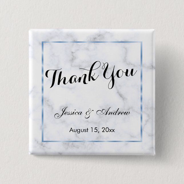 Romantic Blue Marble Wedding Thank You 2 Inch Square Button (Front)