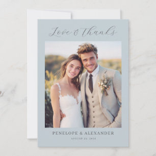 Romantic Blue Minimalist Photo Thank You Card