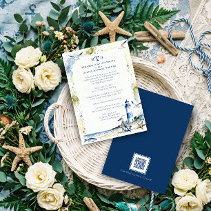 Romantic Blue Nautical Lighthouse Coastal Wedding Invitation