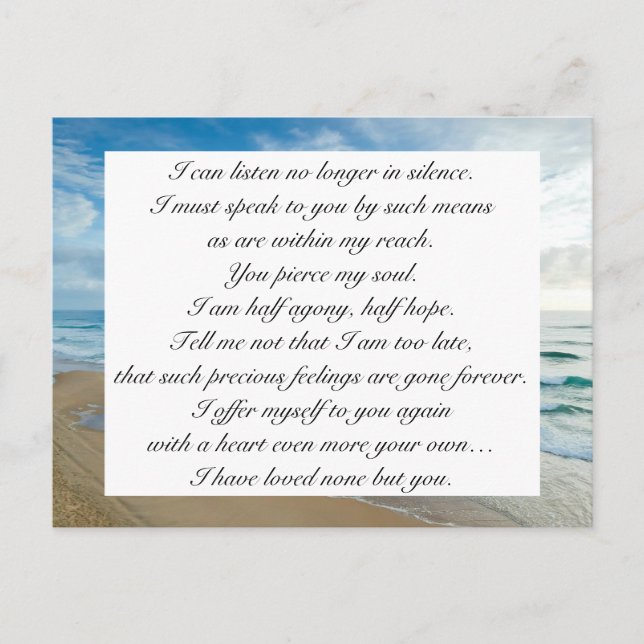 Romantic Blue Ocean Sea Sky Jane Austen Love Quote Postcard (Front)