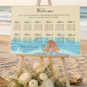 Romantic Blue Ocean Wave & Seashells Seating Chart