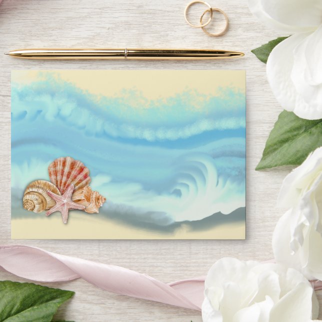 Romantic Blue Ocean Wave & Seashells Wedding Envelope (Wedding)