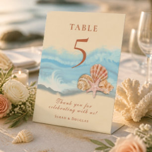 Romantic Blue Ocean Wave & Seashells Wedding Pedestal Sign