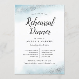 Romantic Blue Ombre Wedding Rehearsal Dinner Invitation