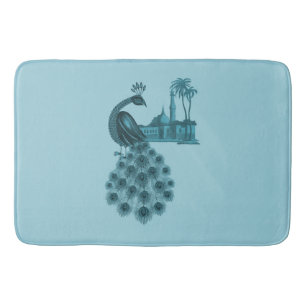 Romantic Blue Peacock Bath Mat