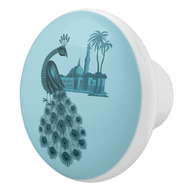 Romantic Blue Peacock Ceramic Knob (Right)