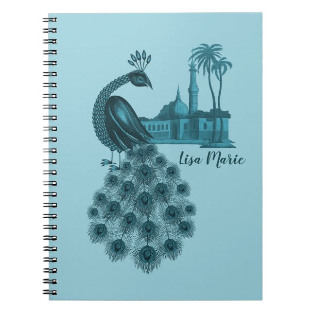 Romantic Blue Peacock Notebook (Front)