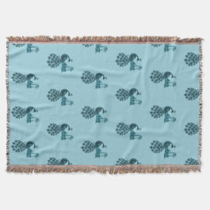 Romantic Blue Peacock Throw Blanket