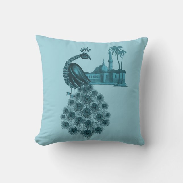 Romantic Blue Peacock Throw Pillow (Front)