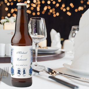 Romantic Blue Regency Gay Botanical Silhouette Beer Bottle Label