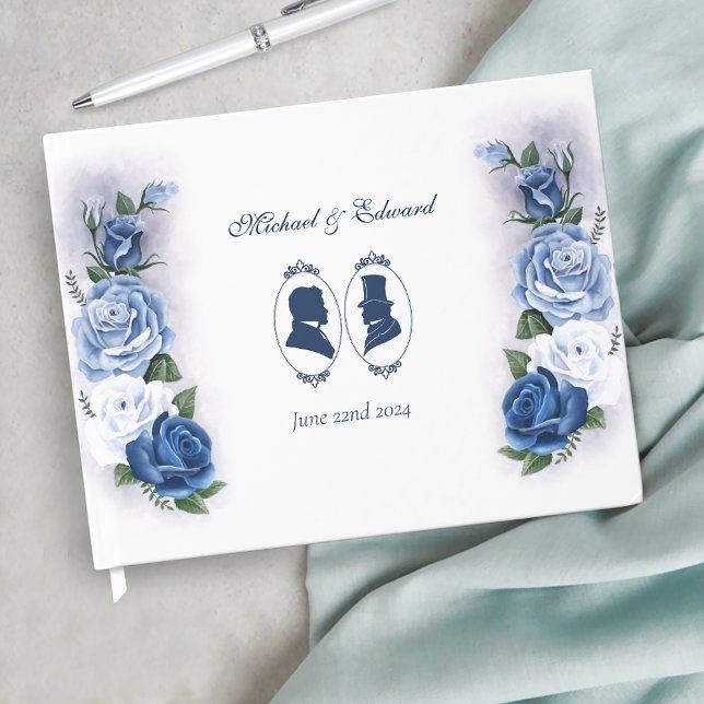 Romantic Blue Regency Gay Botanical Silhouette  Guest Book (Creator Uploaded)