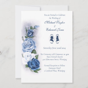 Romantic Blue Regency Gay Botanical Silhouette  Invitation