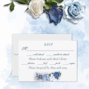 Romantic Blue Regency Gay Botanical Silhouette RSVP Card