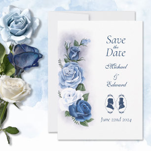 Romantic Blue Regency Gay Botanical Silhouette Save The Date