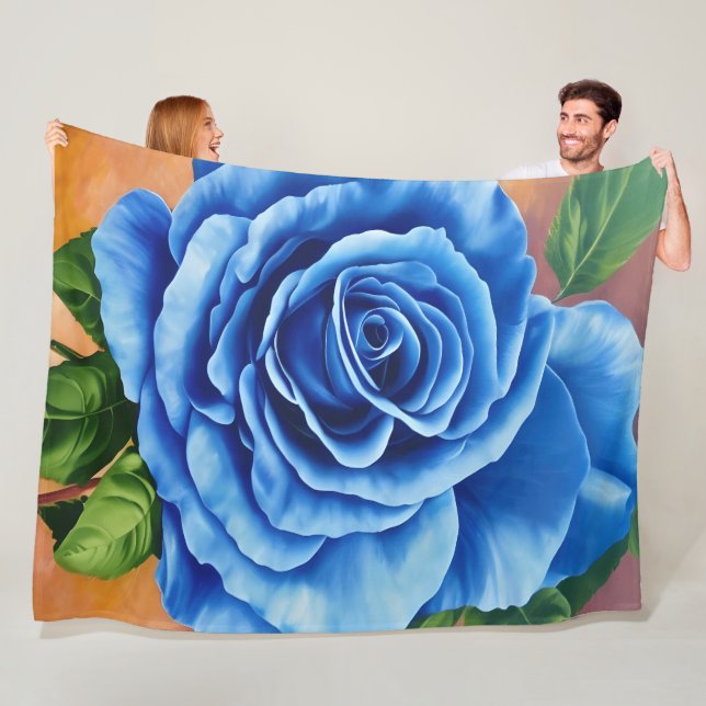 Romantic blue rose fleece blanket (In Situ)