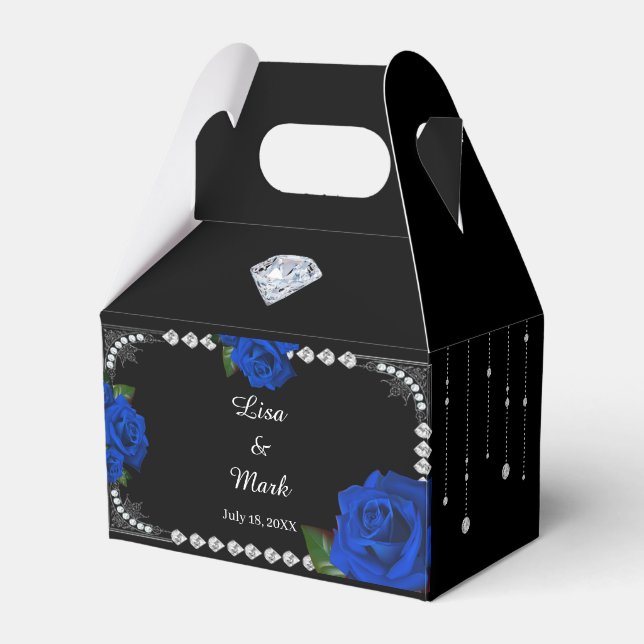 Romantic Blue Roses And Diamonds Favor Box (Front Side)