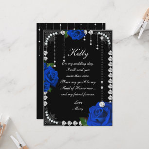 Romantic Blue Roses And Diamonds Maid Of Honour Invitation