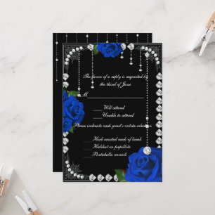 Romantic Blue Roses And Diamonds Response Card