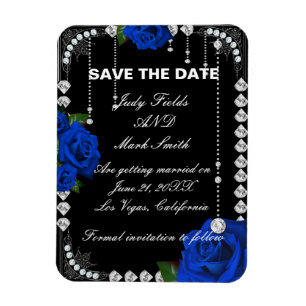 Romantic Blue Roses And Diamonds Save The Date Magnet