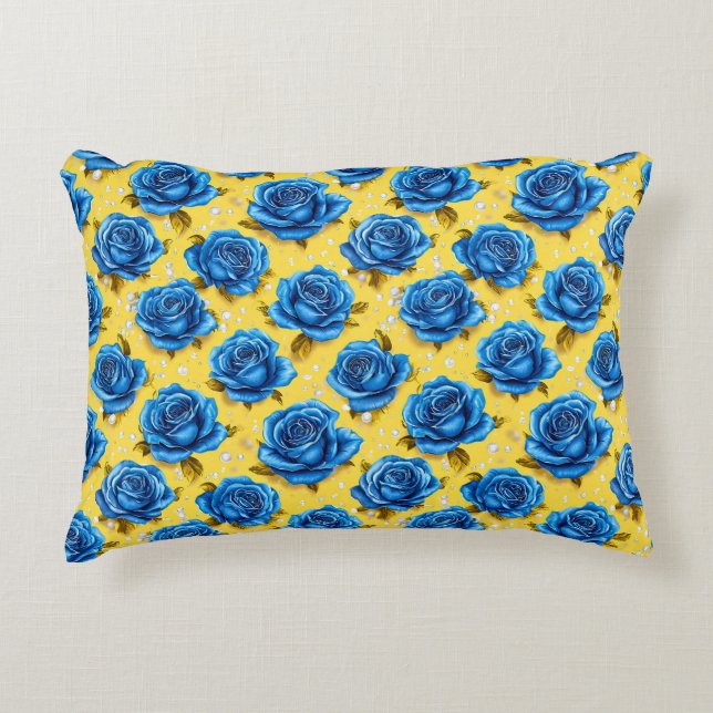 Romantic Blue Roses Modern Flower 🌹 Accent Pillow (Front)