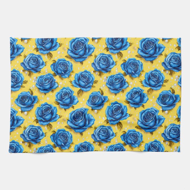 Romantic Blue Roses Modern Flower 🌹 Kitchen Towel (Horizontal)