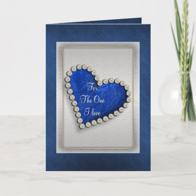 Romantic blue silver diamond heart card (Front)