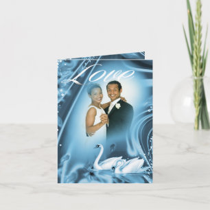 Romantic Blue Swan Love Wedding Photo Thank You Card