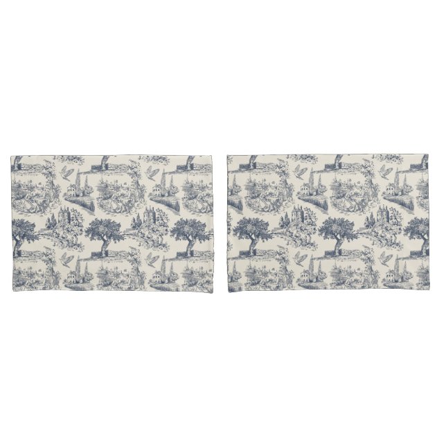 Romantic Blue Toile de Jouy, French country style Pillowcase (Front-Set)