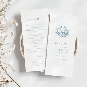 Romantic Blue Vintage Swans Wedding Program