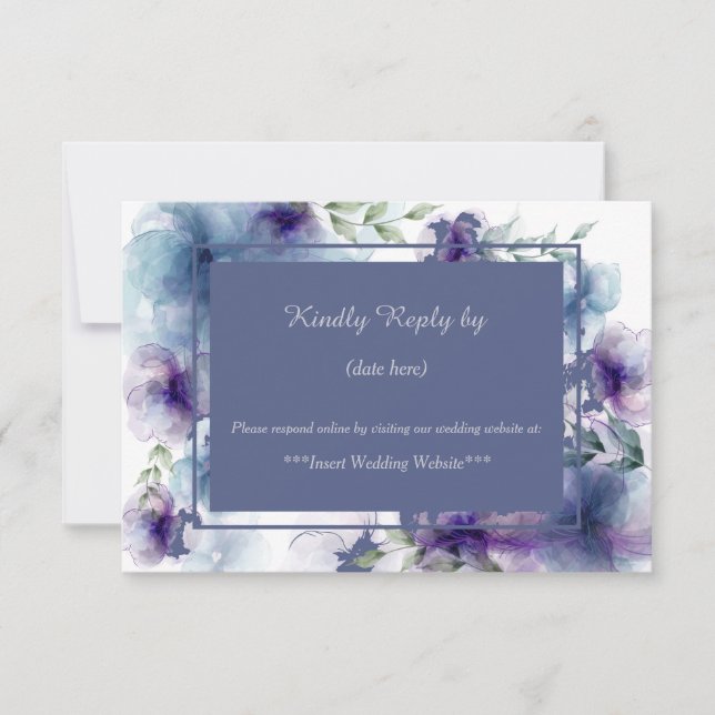Romantic Blue Watercolor Floral Wedding RSVP Card (Front)