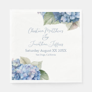 Romantic Blue Watercolor Hydrangea Flowers Napkin