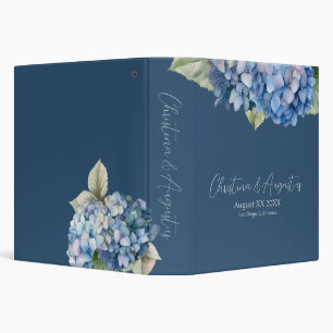 Romantic Blue Watercolor Hydrangea Flowers on Navy Binder