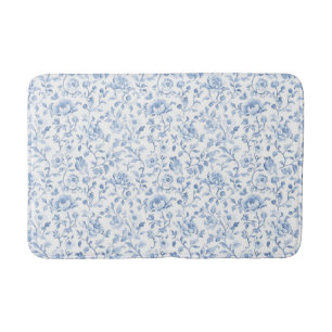 Romantic Blue White Floral Bath Mat