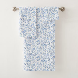 Romantic Blue White Floral Bath Towel Set