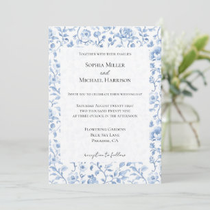 Romantic Blue White Floral Wedding Invitation