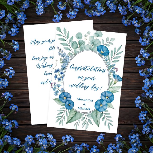 Romantic Blue Wildflower Wedding Congratulations Card (Creator Uploaded)