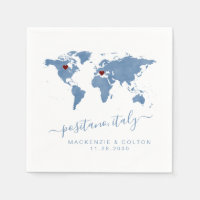 Romantic Blue World Map Watercolor Moveable Hearts